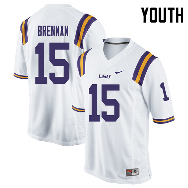 Youth #15 Myles Brennan LSU Tigers College Football Jerseys Sale-White